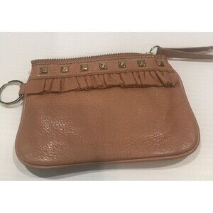 Vintage Betsey Johnson Leather Blush Pink Ruffle Edge Key Ring Wallet Coin Purse